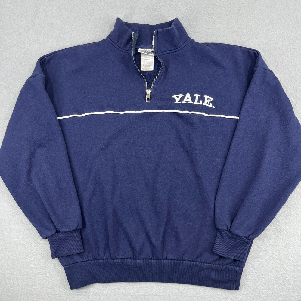 Yale University Mens Quarter Zip Sweatshirt Navy Blue Embroidered Small